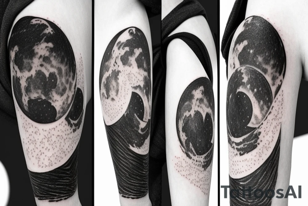 Photography moon phase waterfall landscape tattoo idea