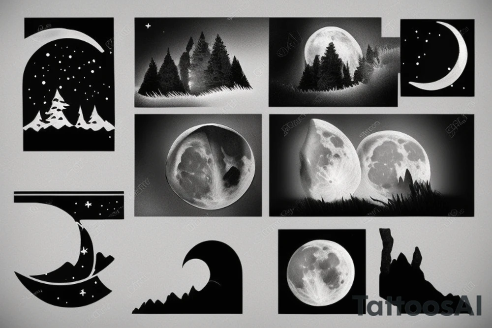 Photography moon phase waterfall landscape tattoo idea