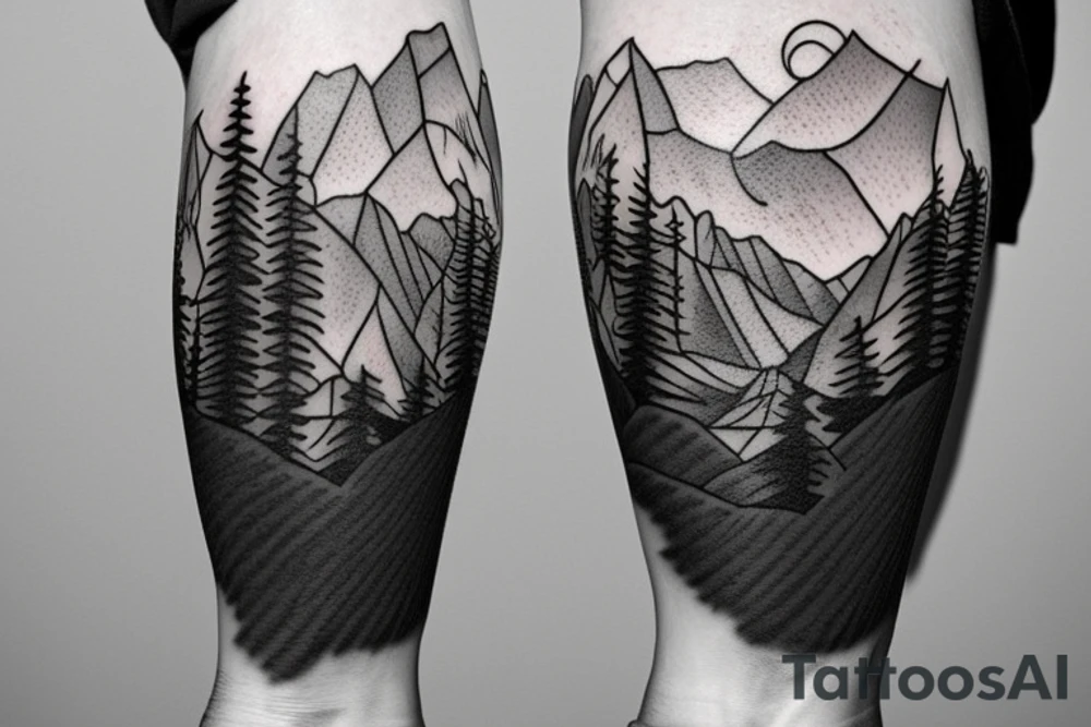 mountain range filling the outline of a bear tattoo idea