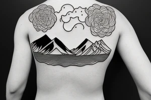 mountain range filling a walking bear outline tattoo idea