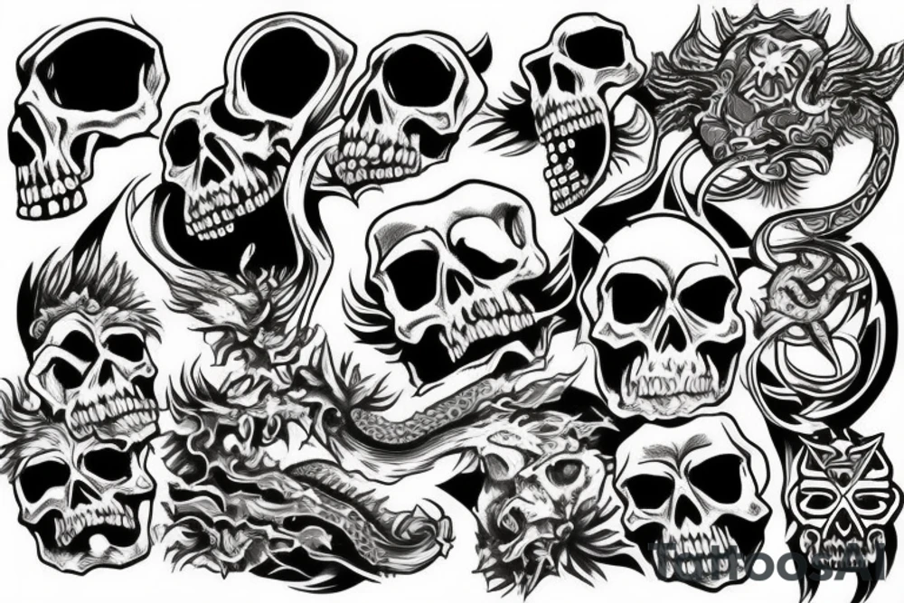 skull and dragons tattoo idea