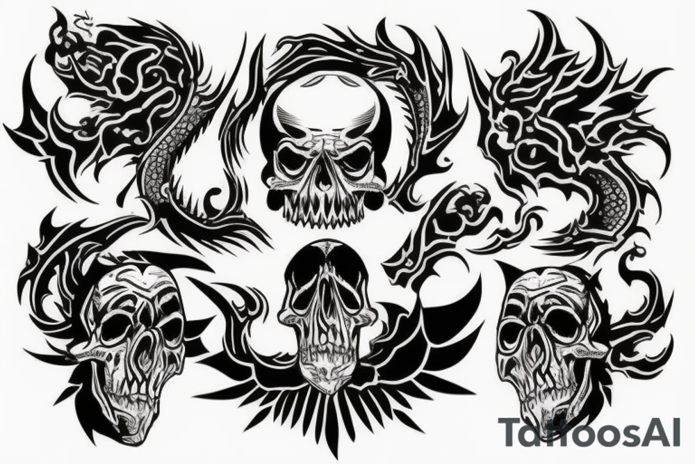 skull and dragons tattoo idea