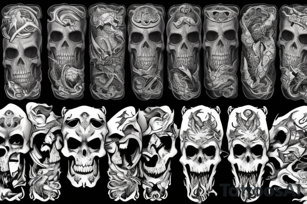 skull and dragons and swords tattoo idea