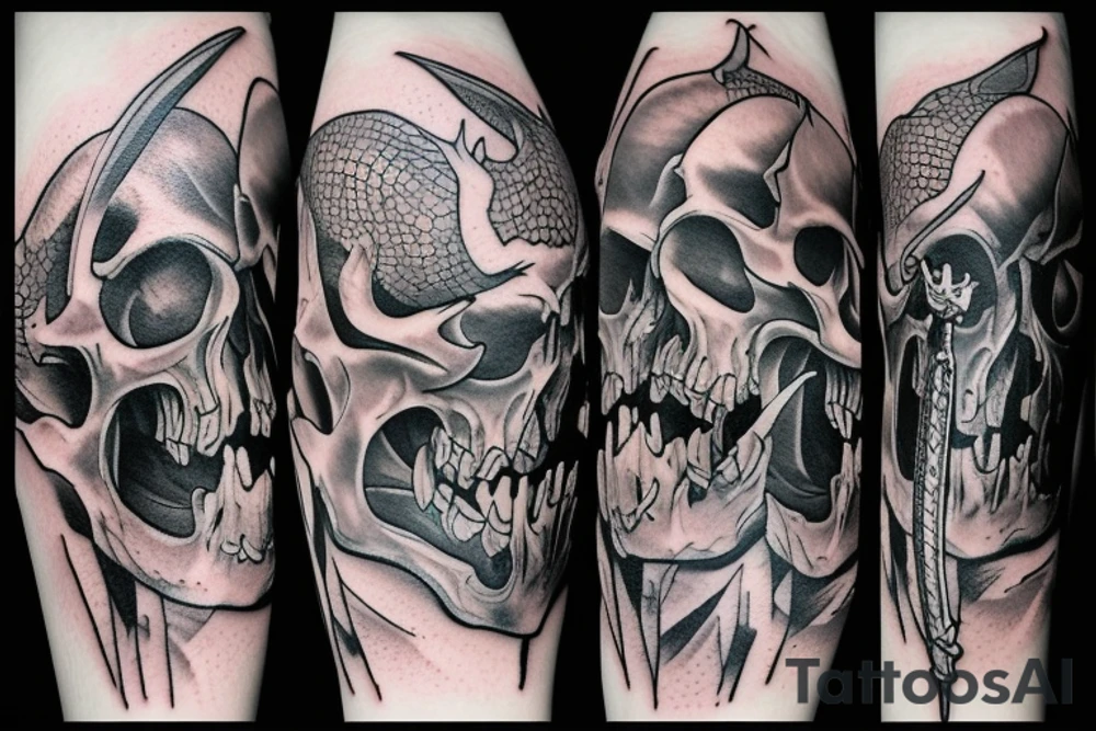 dragon skull and sword tattoo idea