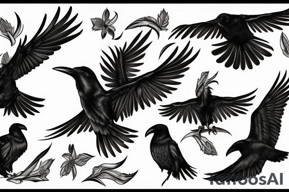 Flying raven tattoo idea