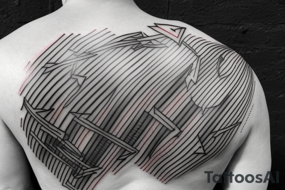 Red lines on man’s back tattoo idea