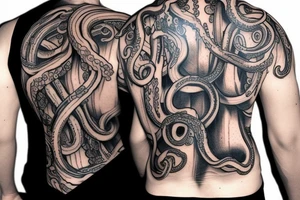 Tentacles on man’s shoulders and back tattoo idea