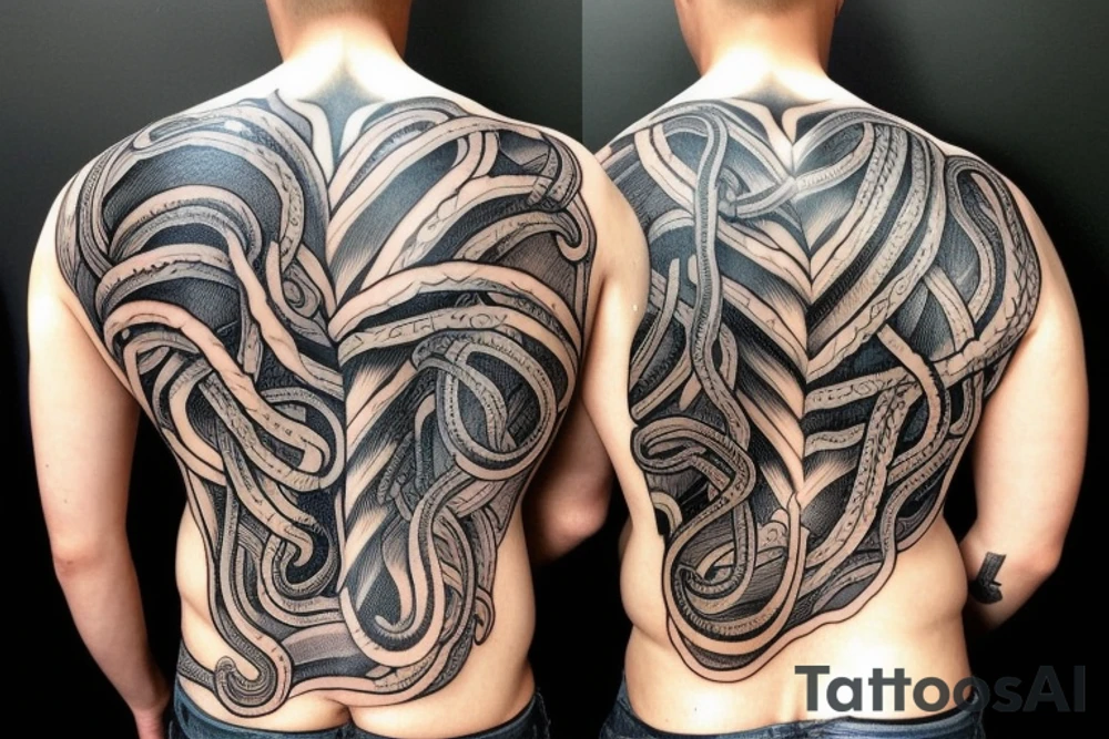 Tentacles on man’s shoulders and back tattoo idea