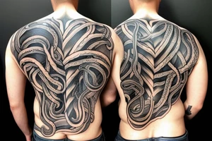 Tentacles on man’s shoulders and back tattoo idea