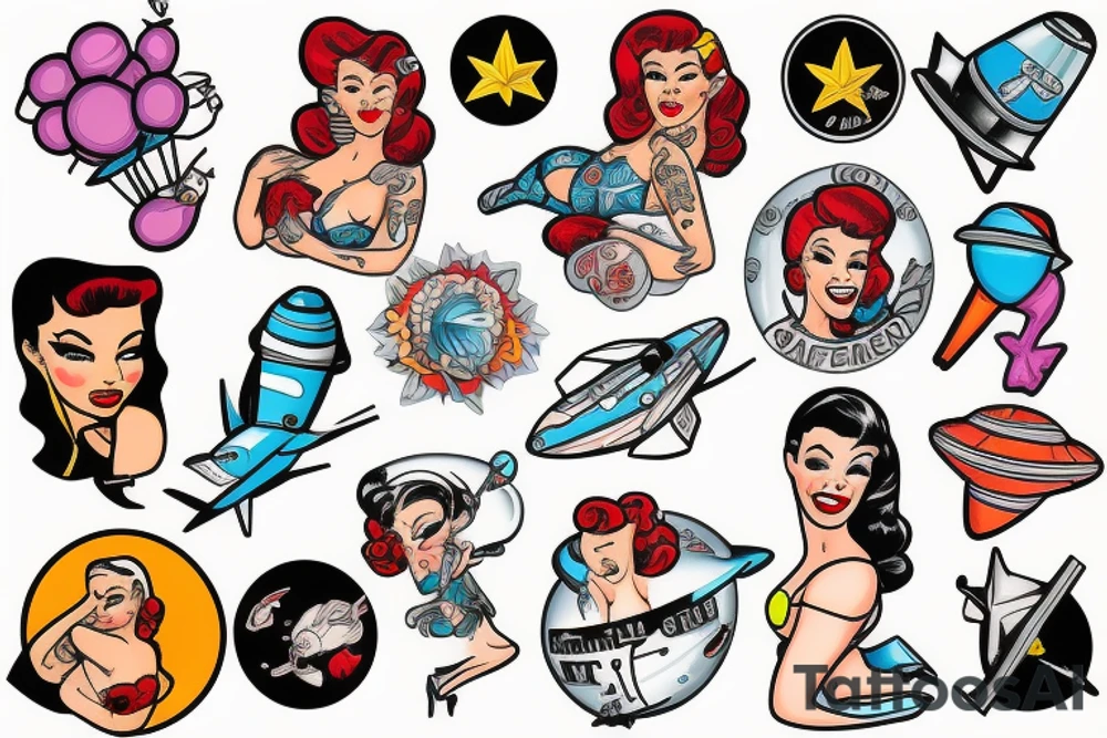 Astronaut pin up girl tattoo idea