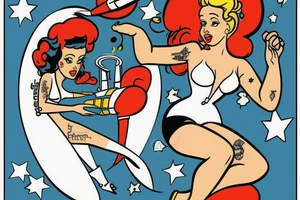 Astronaut pin up girl riding a rocketship. tattoo idea