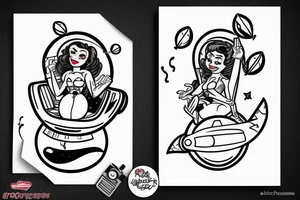 Astronaut pin up girl riding a rocketship. tattoo idea