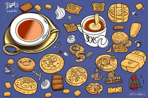 Parle g biscuit with hot tea in a cup tattoo idea