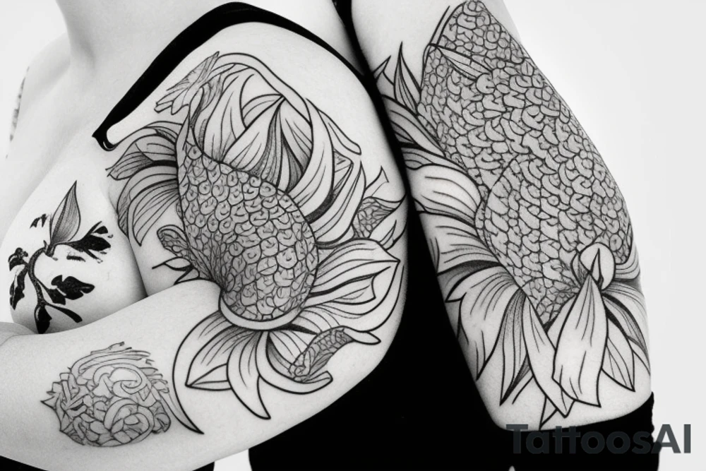 sleeve with Lotus flower with a koi fish tattoo idea