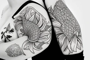 sleeve with Lotus flower with a koi fish tattoo idea