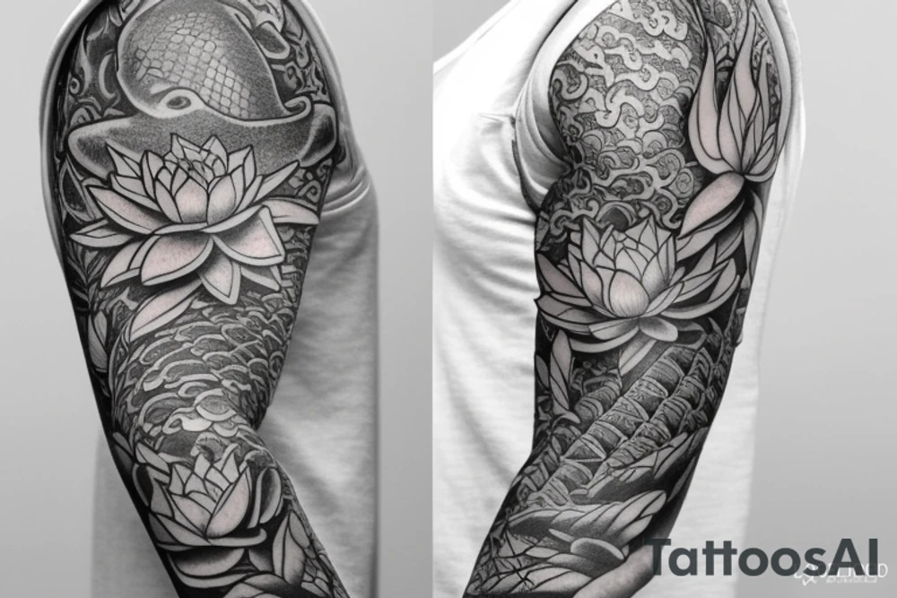sleeve with Lotus flower with a koi fish tattoo idea