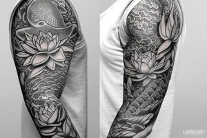 sleeve with Lotus flower with a koi fish tattoo idea