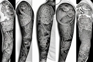 sleeve with Lotus flower and koi fish on top and antique clock tattoo idea