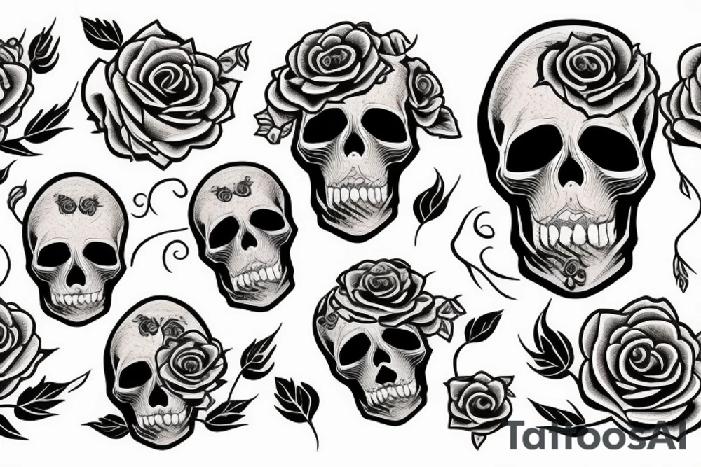 skull with roses tattoo idea