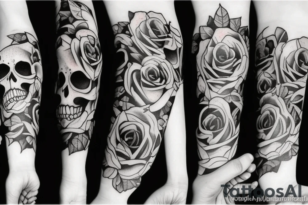 skull with roses tattoo idea