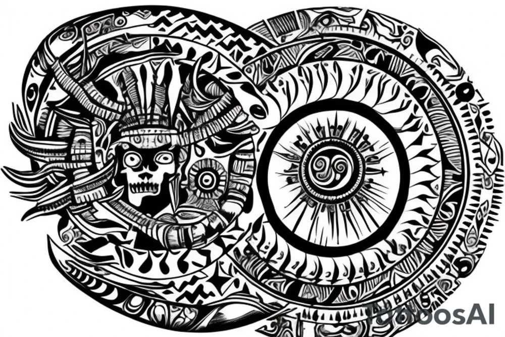 Spine with Kukulcan wrapped around with the sun a different moons phases tattoo idea