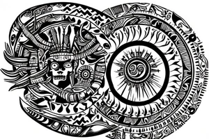 Spine with Kukulcan wrapped around with the sun a different moons phases tattoo idea
