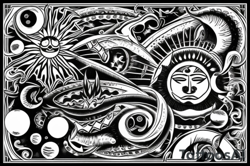 Spine with Kukulcan wrapped around with the sun a different moons phases tattoo idea