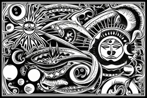 Spine with Kukulcan wrapped around with the sun a different moons phases tattoo idea