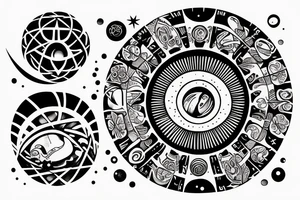 Spine with Kukulcan wrapped around with the sun a different moons phases tattoo idea