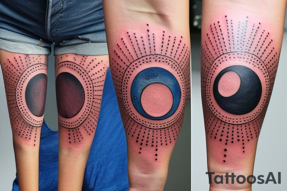 Big sun with smaller moon phases tattoo idea