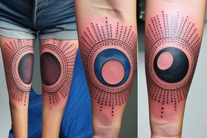 Big sun with smaller moon phases tattoo idea
