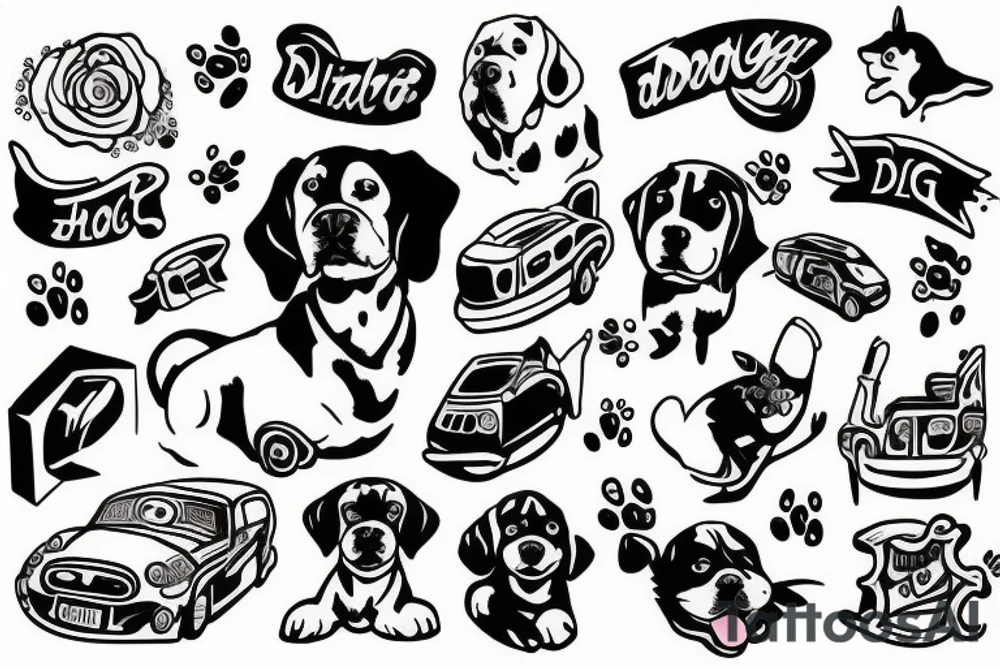 dog riding in a car tattoo idea