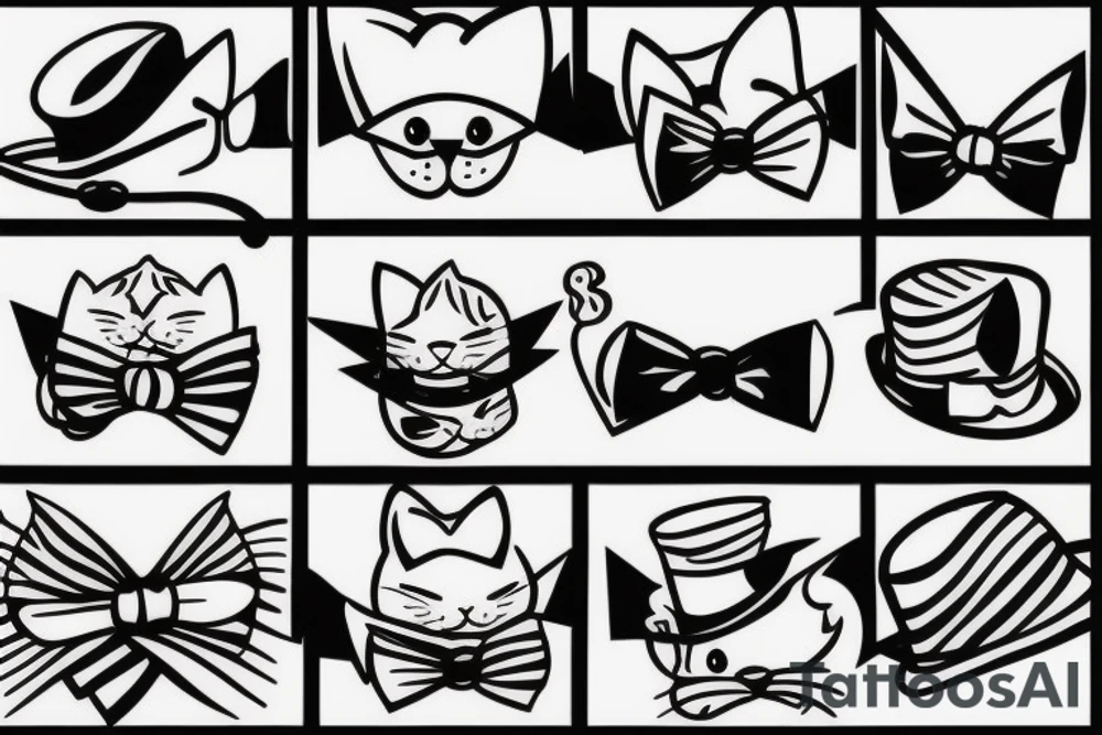 cat with a bow tie and a hat tattoo idea