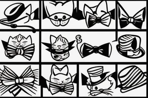 cat with a bow tie and a hat tattoo idea