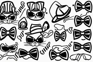 cat with a bow tie and a hat tattoo idea