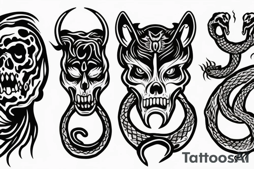 Grim reaper, woman, wolf, snake tattoo idea