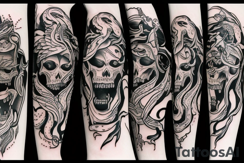 Grim reaper, woman, wolf, snake tattoo idea