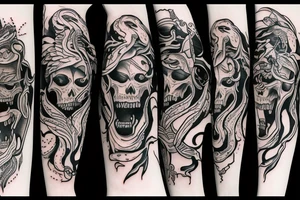 Grim reaper, woman, wolf, snake tattoo idea