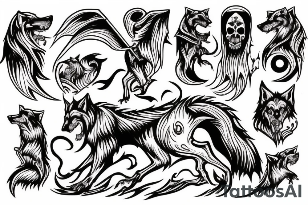 Grim reaper riding a giant wolf tattoo idea
