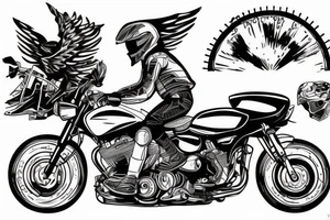 A person riding a motorbike in to the mountain valley tattoo idea
