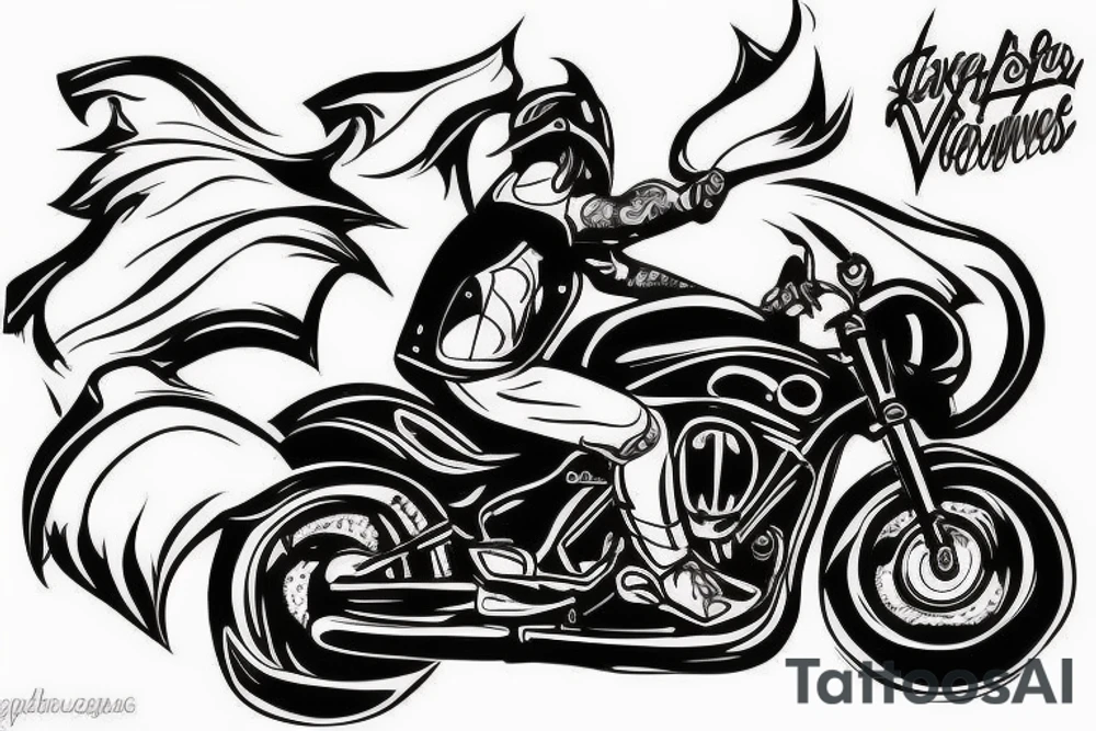 A person riding a motorbike in to the mountain valley tattoo idea