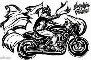 A person riding a motorbike in to the mountain valley tattoo idea