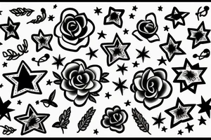 family sign, flowers and stars tattoo idea
