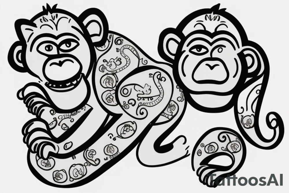 Big monkey with little cat tattoo idea