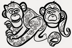 Big monkey with little cat tattoo idea