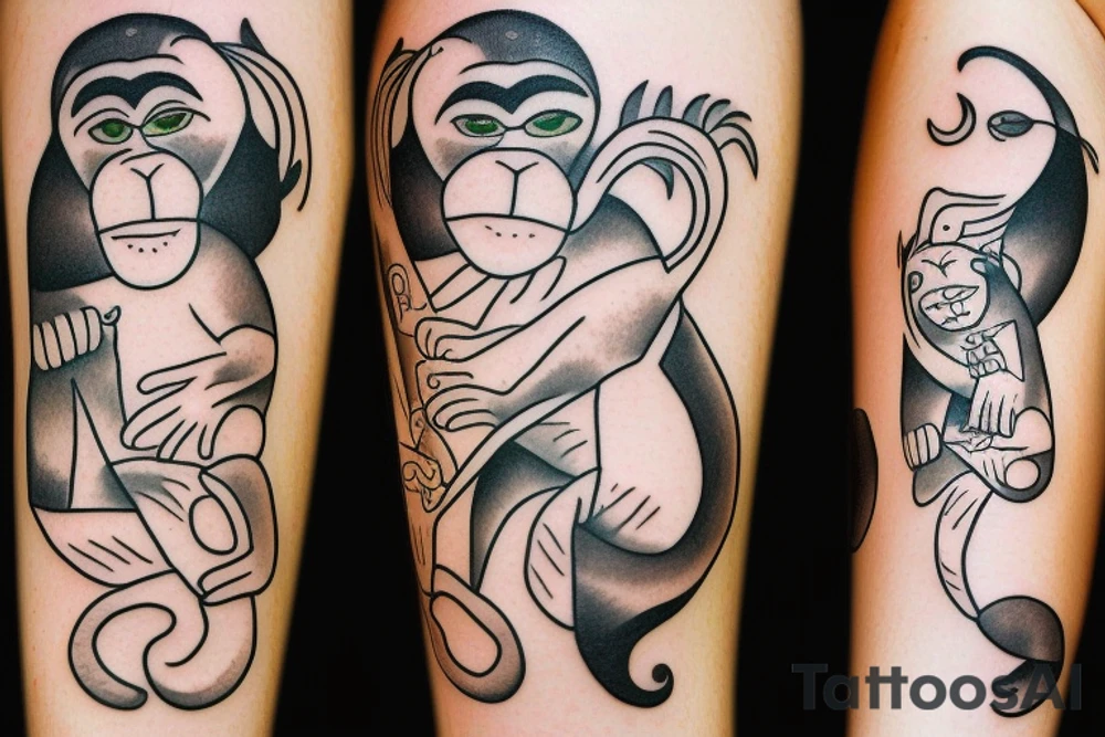Big monkey with little cat tattoo idea