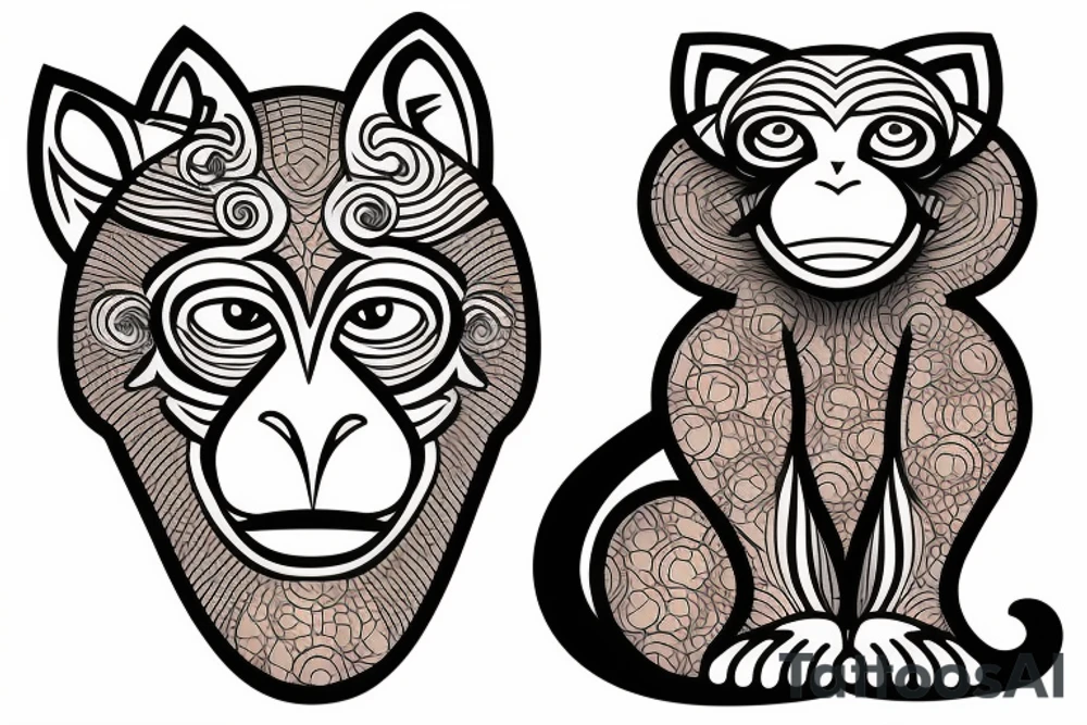 Big monkey with little cat tattoo idea