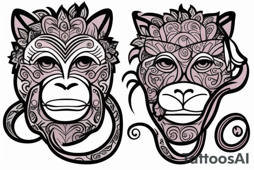 Big monkey with little cat tattoo idea