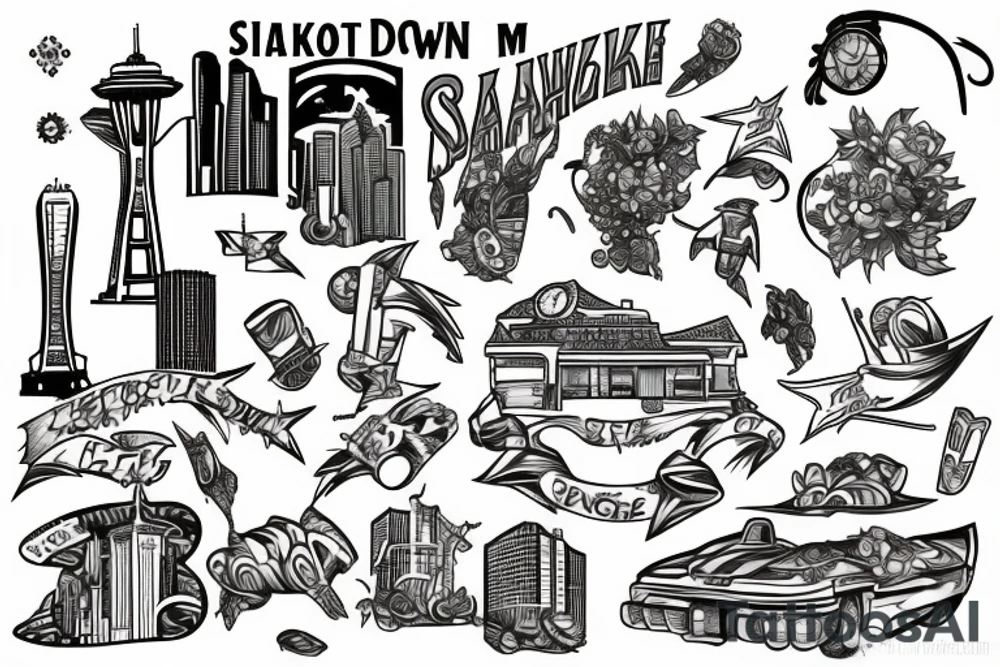 Downtown Seattle and Tacoma Washington tattoo idea