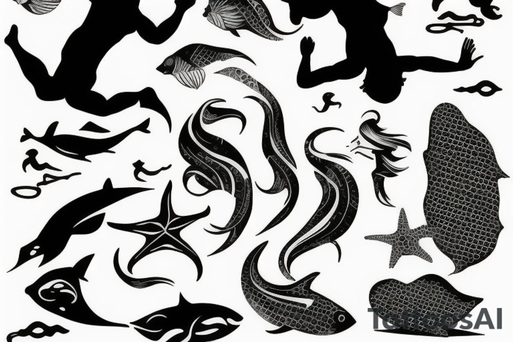 Man swimming silhouette ocean tattoo idea